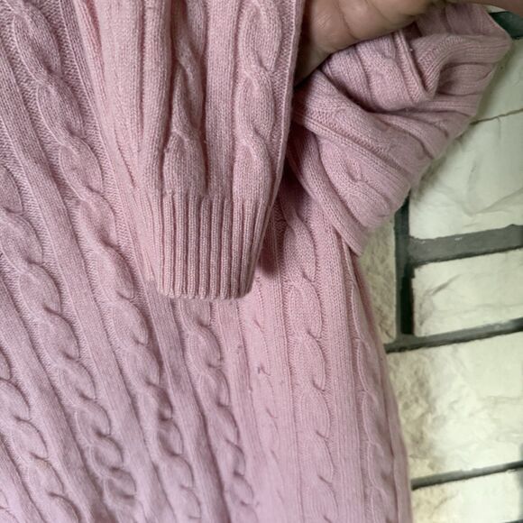 100% Cashmere Womens Light Pink Cable Knit Pullover Sweater XL Preppy Money - Picture 3 of 4